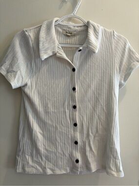 Madewell Ivory Ribbed Polo Top with Black Script Tag